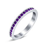 Full Eternity Stackable Band Wedding Ring Simulated Amethyst CZ 925 Sterling Silver