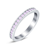 Full Eternity Stackable Band Wedding Ring Lab Created Pink Opal 925 Sterling Silver