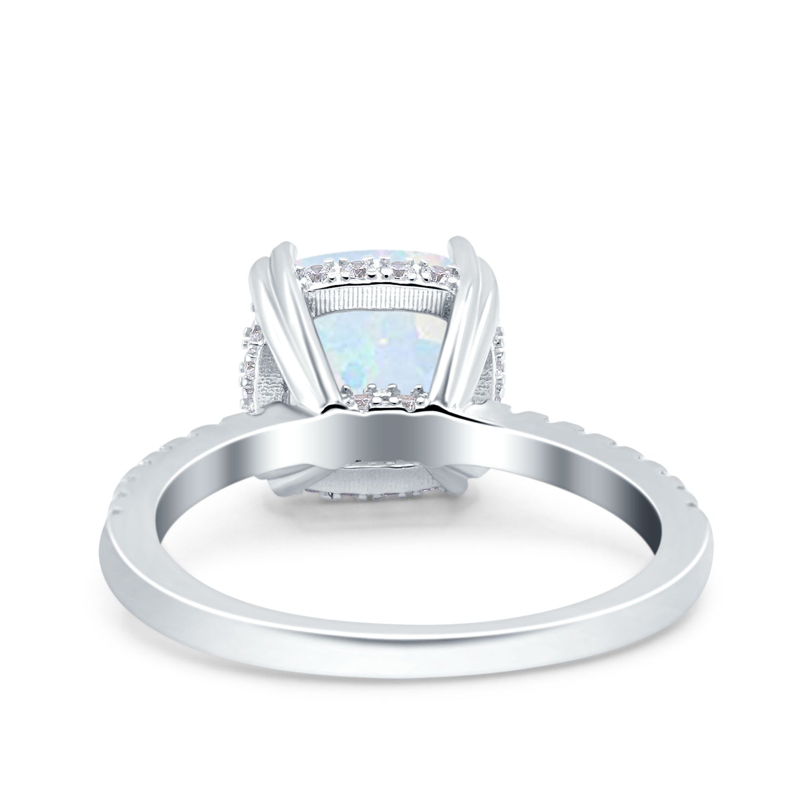 Half Eternity Art Deco Cushion Cut Wedding Bridal Ring Lab Created White Opal 925 Sterling Silver