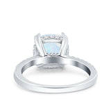 Half Eternity Art Deco Cushion Cut Wedding Bridal Ring Lab Created White Opal 925 Sterling Silver
