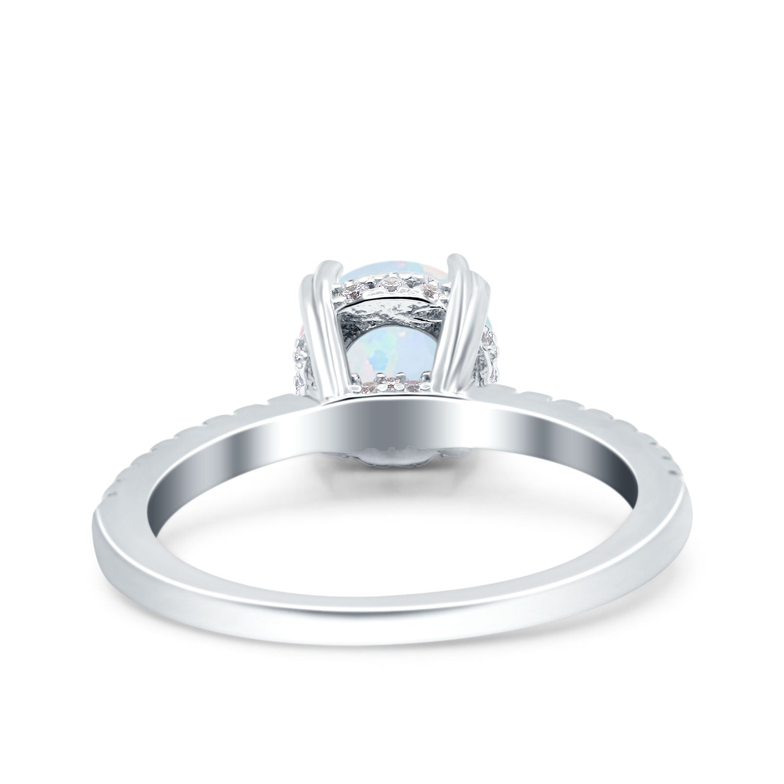 Art Deco Wedding Bridal Ring Half Eternity Round Lab Created White Opal 925 Sterling Silver