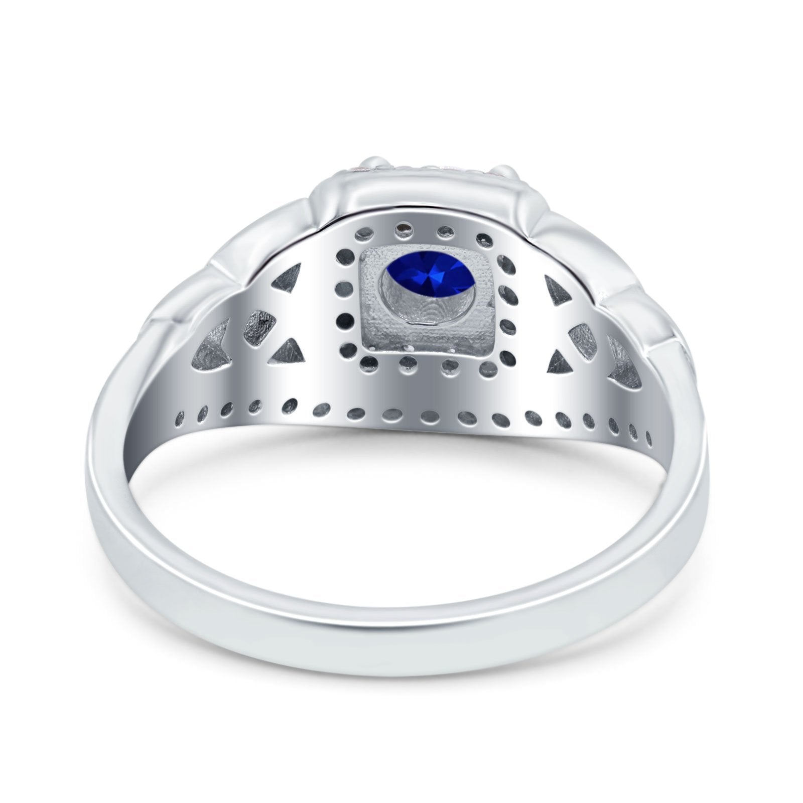 Celtic Art Deco Wedding Ring Round Simulated Blue Sapphire CZ 925 Sterling Silver