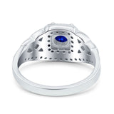 Celtic Art Deco Wedding Ring Round Simulated Blue Sapphire CZ 925 Sterling Silver