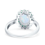 Oval Art Deco Wedding Ring Simulated Green Emerald Lab Created White Opal 925 Sterling Silver