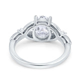 Oval Art Deco Wedding Ring Accent Vintage Simulated Cubic Zirconia 925 Sterling Silver