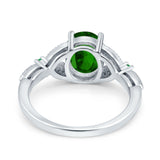 Oval Green Emerald Art Deco Wedding Ring Simulated Green Emerald CZ 925 Sterling Silver