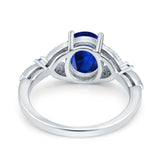 Oval Blue Sapphire Art Deco Wedding Ring Simulated Blue Sapphire CZ 925 Sterling Silver