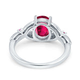 Oval Art Deco Wedding Ring Accent Vintage Simulated Ruby CZ 925 Sterling Silver