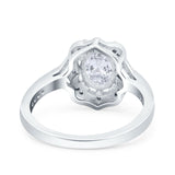 Oval Art Deco Wedding Ring Accent Vintage Simulated Cubic Zirconia 925 Sterling Silver