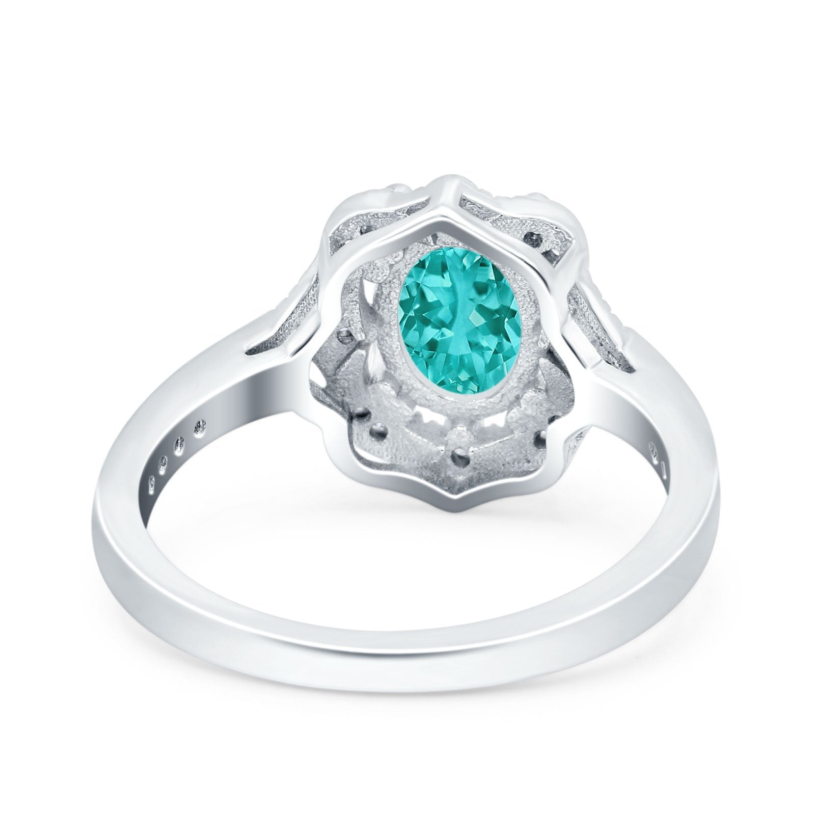 Oval Art Deco Wedding Ring Accent Vintage Simulated Paraiba Tourmaline CZ 925 Sterling Silver