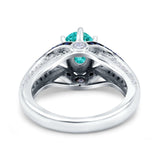Split Shank Halo Oval Wedding Engagement Ring Blue Sapphire Simulated Paraiba Tourmaline CZ 925 Sterling Silver