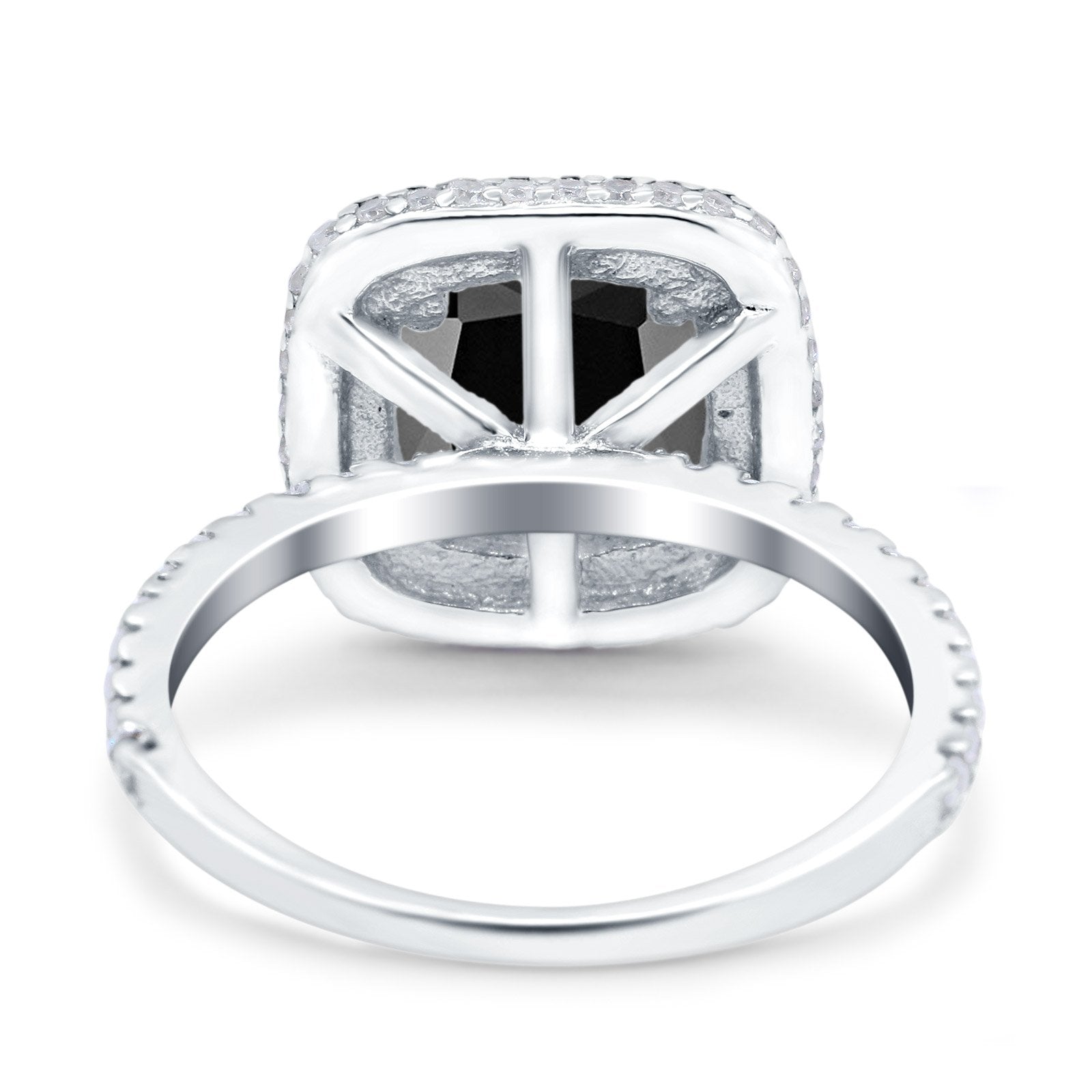 Halo Art Deco Cushion Cut Wedding Ring Simulated Black CZ 925 Sterling Silver