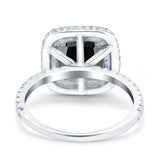 Halo Art Deco Cushion Cut Wedding Ring Simulated Black CZ 925 Sterling Silver
