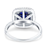 Halo Art Deco Cushion Cut Wedding Ring Simulated Blue Sapphire CZ 925 Sterling Silver