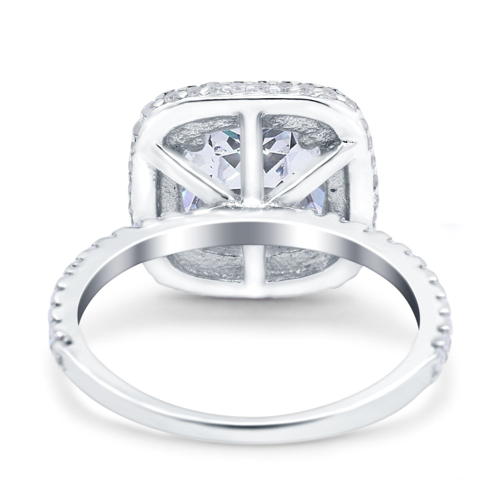 Halo Art Deco Cushion Cut Wedding Ring Simulated Cubic Zirconia 925 Sterling Silver