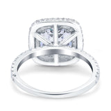 Halo Art Deco Cushion Cut Wedding Ring Simulated Cubic Zirconia 925 Sterling Silver