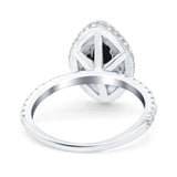 Halo Art Deco Marquise Wedding Ring Simulated Black CZ 925 Sterling Silver