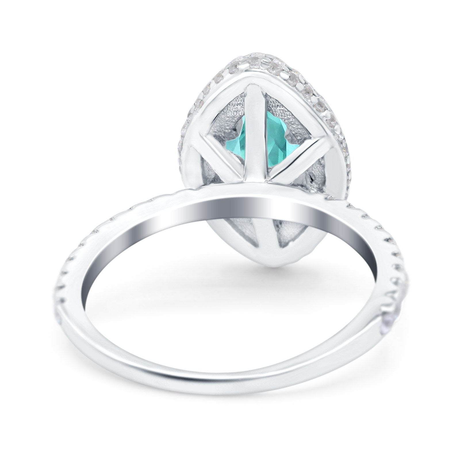 Halo Art Deco Marquise Wedding Ring Simulated Paraiba Tourmaline CZ 925 Sterling Silver