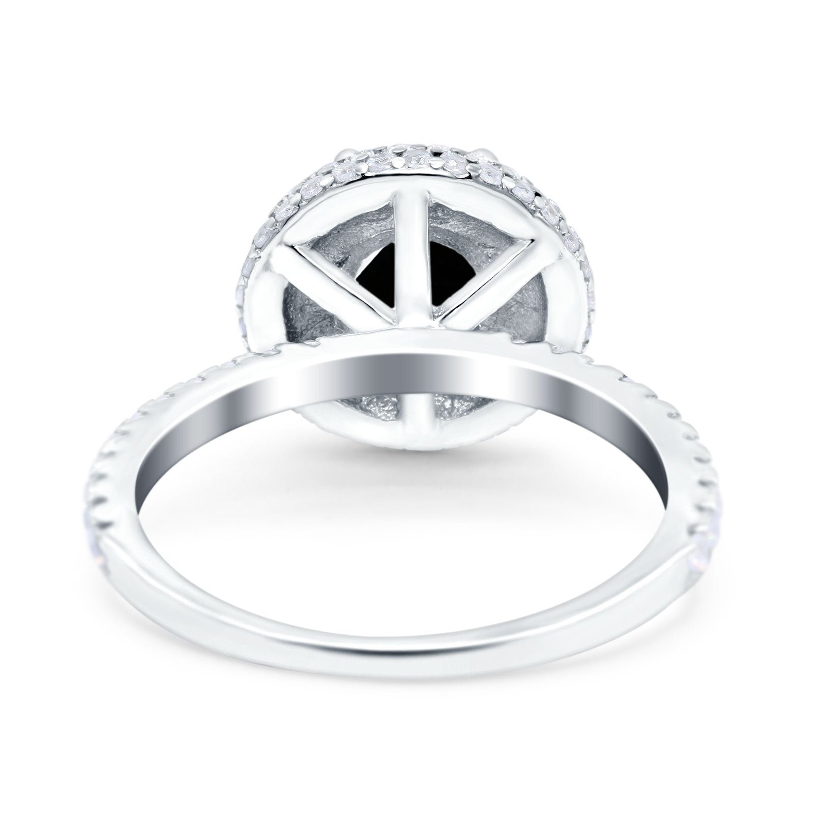 Halo Art Deco Wedding Ring Round Simulated Black CZ 925 Sterling Silver