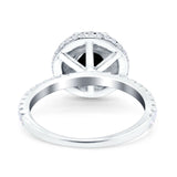 Halo Art Deco Wedding Ring Round Simulated Black CZ 925 Sterling Silver