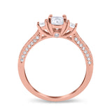 14K Rose Gold Three Stone Vintage Engagement Bridal Ring Round Simulated Cubic Zirconia Size-7