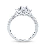 14K White Gold Three Stone Vintage Engagement Bridal Ring Round Simulated Cubic Zirconia Size-7