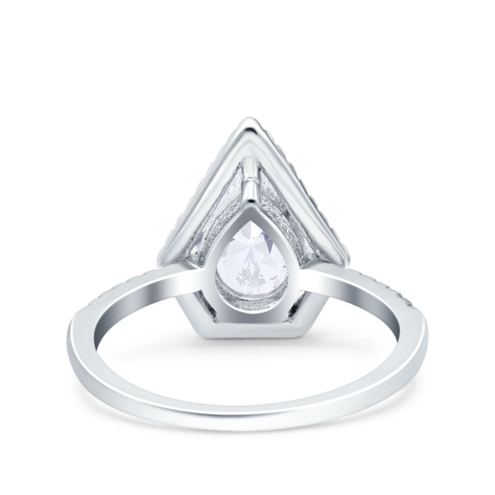 Halo Art Deco Solitaire Accent Pear Wedding Bridal Ring Simulated Cubic Zirconia 925 Sterling Silver