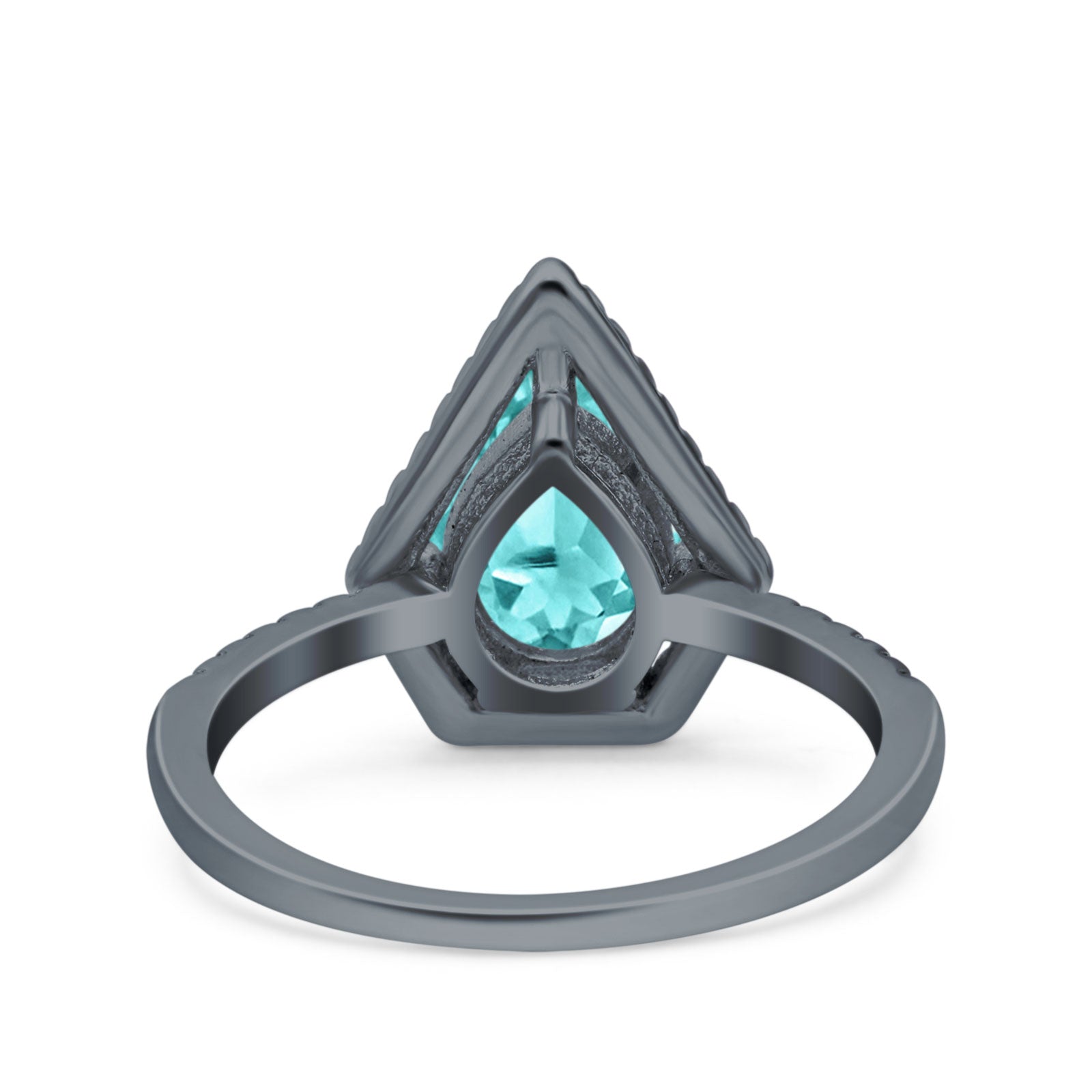 Halo Art Deco Solitaire Accent Pear Wedding Bridal Ring Black Tone, Simulated Paraiba Tourmaline CZ 925 Sterling Silver