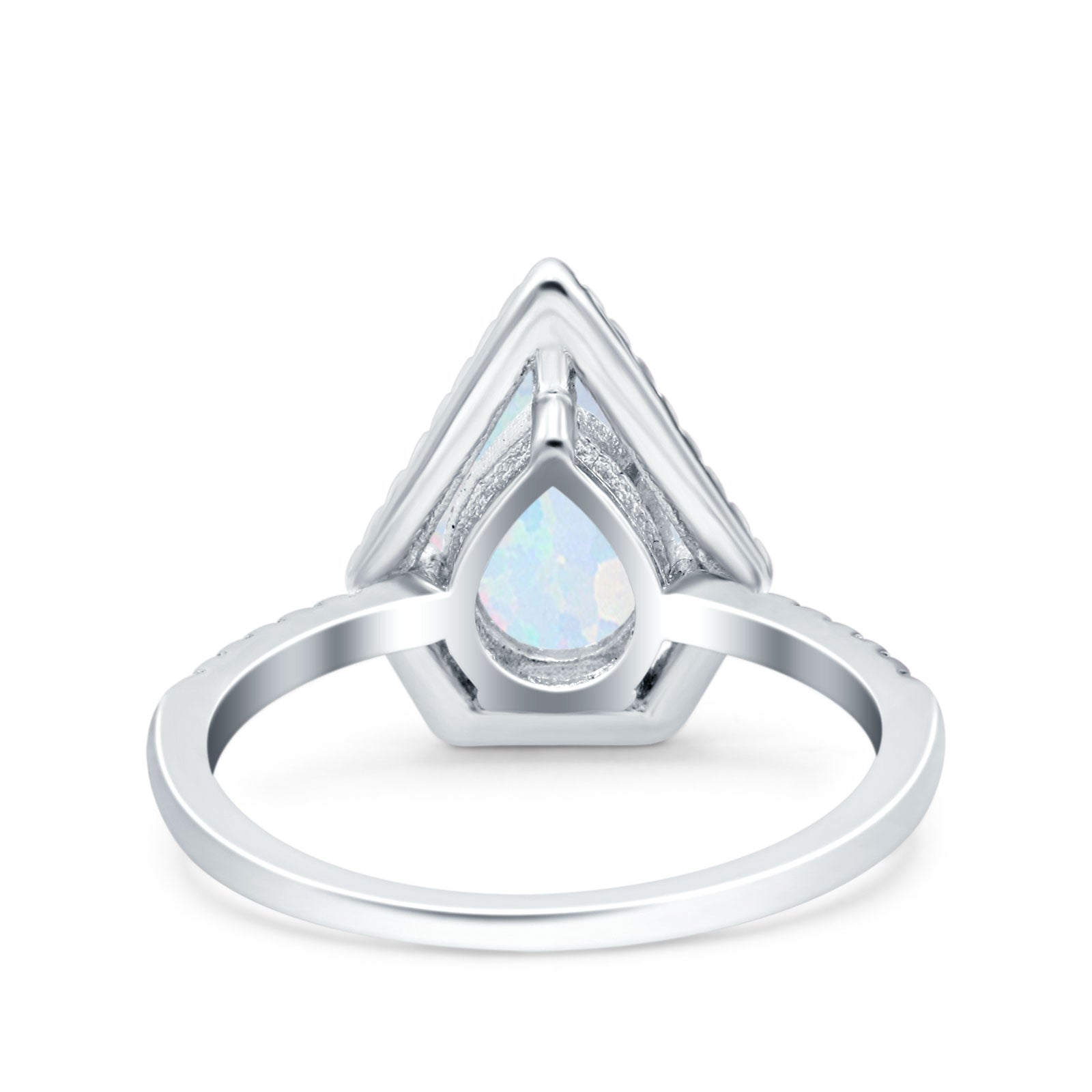 Halo Art Deco Solitaire Accent Pear Wedding Bridal Ring Lab Created White Opal 925 Sterling Silver