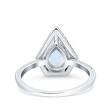 Halo Art Deco Solitaire Accent Pear Wedding Bridal Ring Lab Created White Opal 925 Sterling Silver