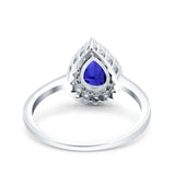 Teardrop Halo Art Deco Pear Wedding Ring Simulated Blue Sapphire CZ 925 Sterling Silver