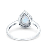 Teardrop Halo Art Deco Pear Wedding Ring Lab Created White Opal 925 Sterling Silver
