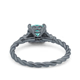 Art Deco Cushion Three Stone Wedding Bridal Ring Black Tone, Simulated Paraiba Tourmaline CZ 925 Sterling Silver