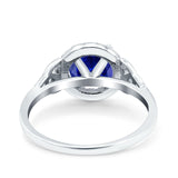 Celtic Halo Art Deco Wedding Ring Round Simulated Blue Sapphire CZ 925 Sterling Silver