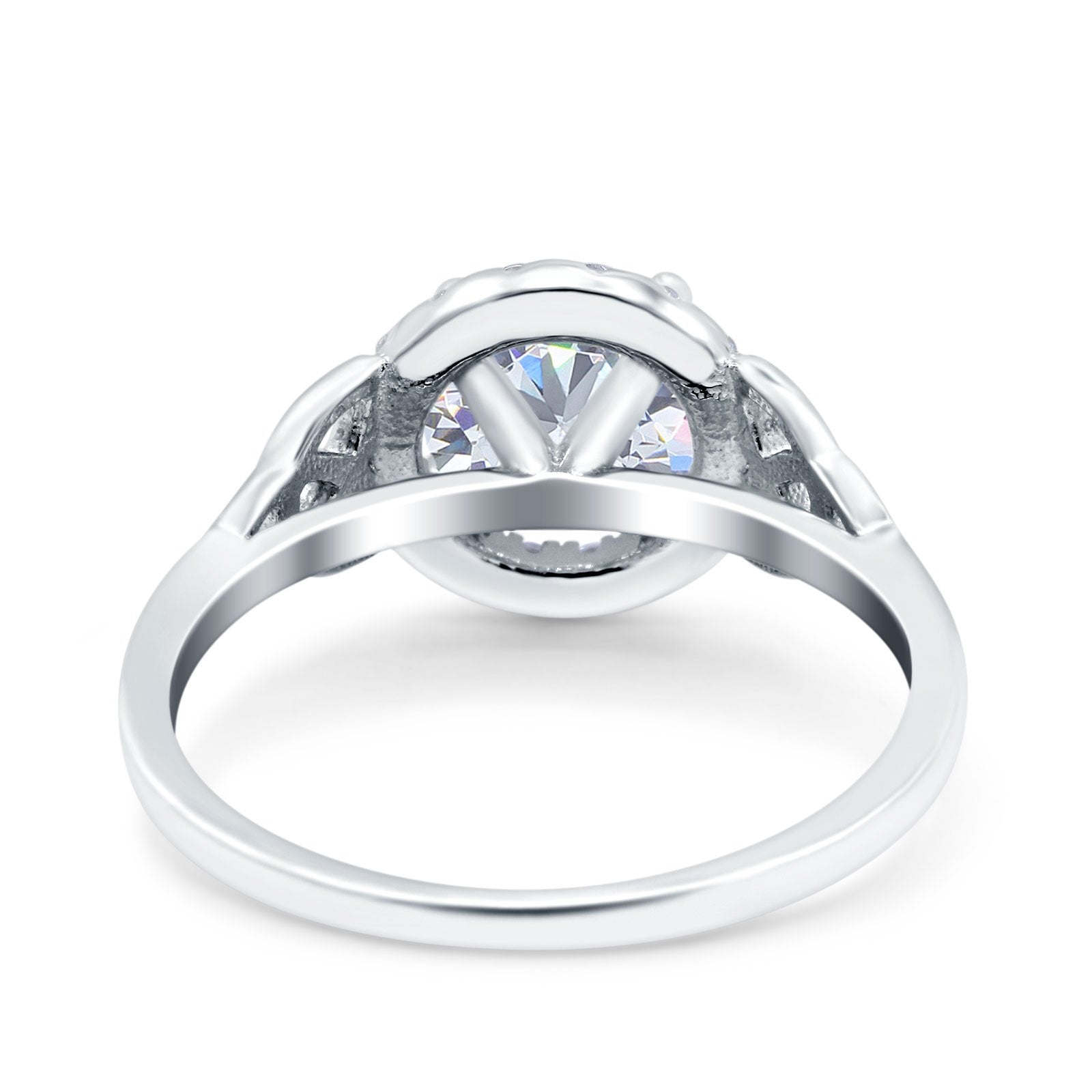Celtic Halo Art Deco Wedding Ring Round Simulated Cubic Zirconia 925 Sterling Silver