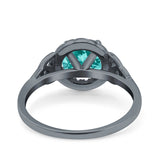 Celtic Halo Art Deco Wedding Ring Round Black Tone, Simulated Paraiba Tourmaline CZ 925 Sterling Silver