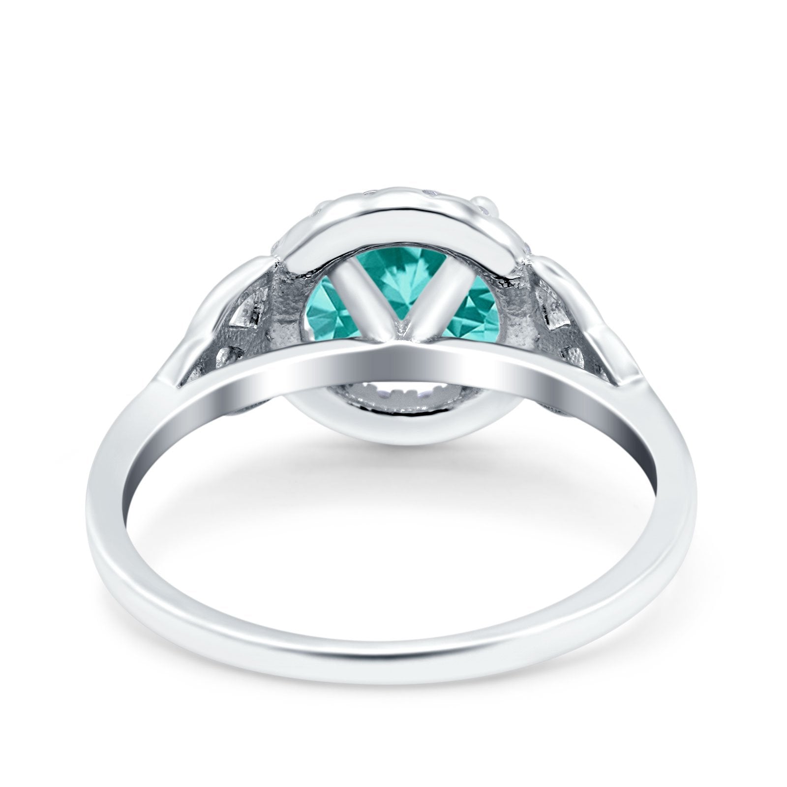 Celtic Halo Art Deco Wedding Ring Round Simulated Paraiba Tourmaline CZ 925 Sterling Silver