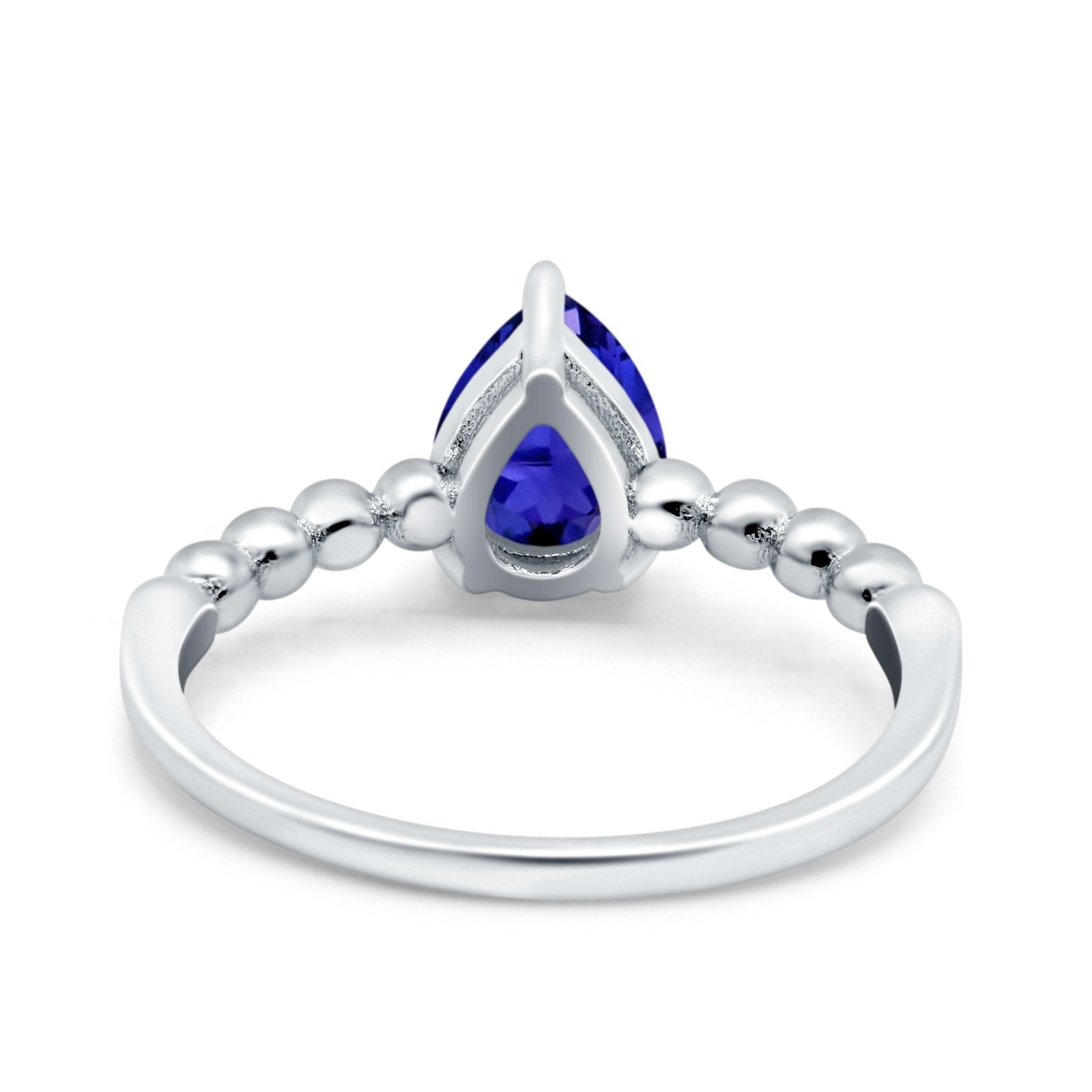 Teardrop Art Deco Pear Wedding Ring Simulated Blue Sapphire CZ 925 Sterling Silver