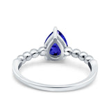 Teardrop Art Deco Pear Wedding Ring Simulated Blue Sapphire CZ 925 Sterling Silver