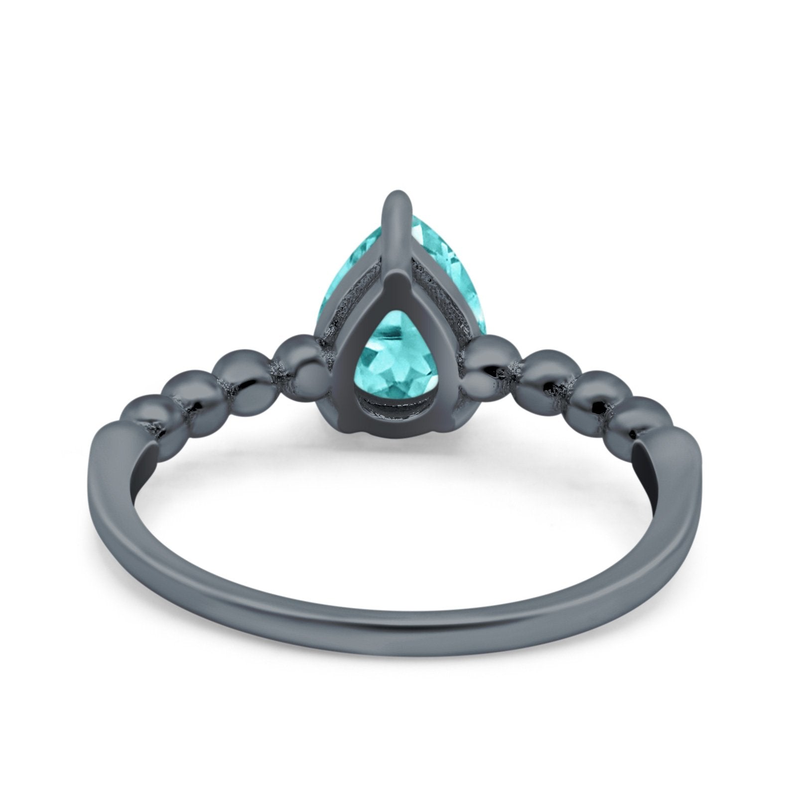 Teardrop Art Deco Pear Wedding Ring Black Tone, Simulated Paraiba Tourmaline CZ 925 Sterling Silver