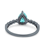 Teardrop Art Deco Pear Wedding Ring Black Tone, Simulated Paraiba Tourmaline CZ 925 Sterling Silver