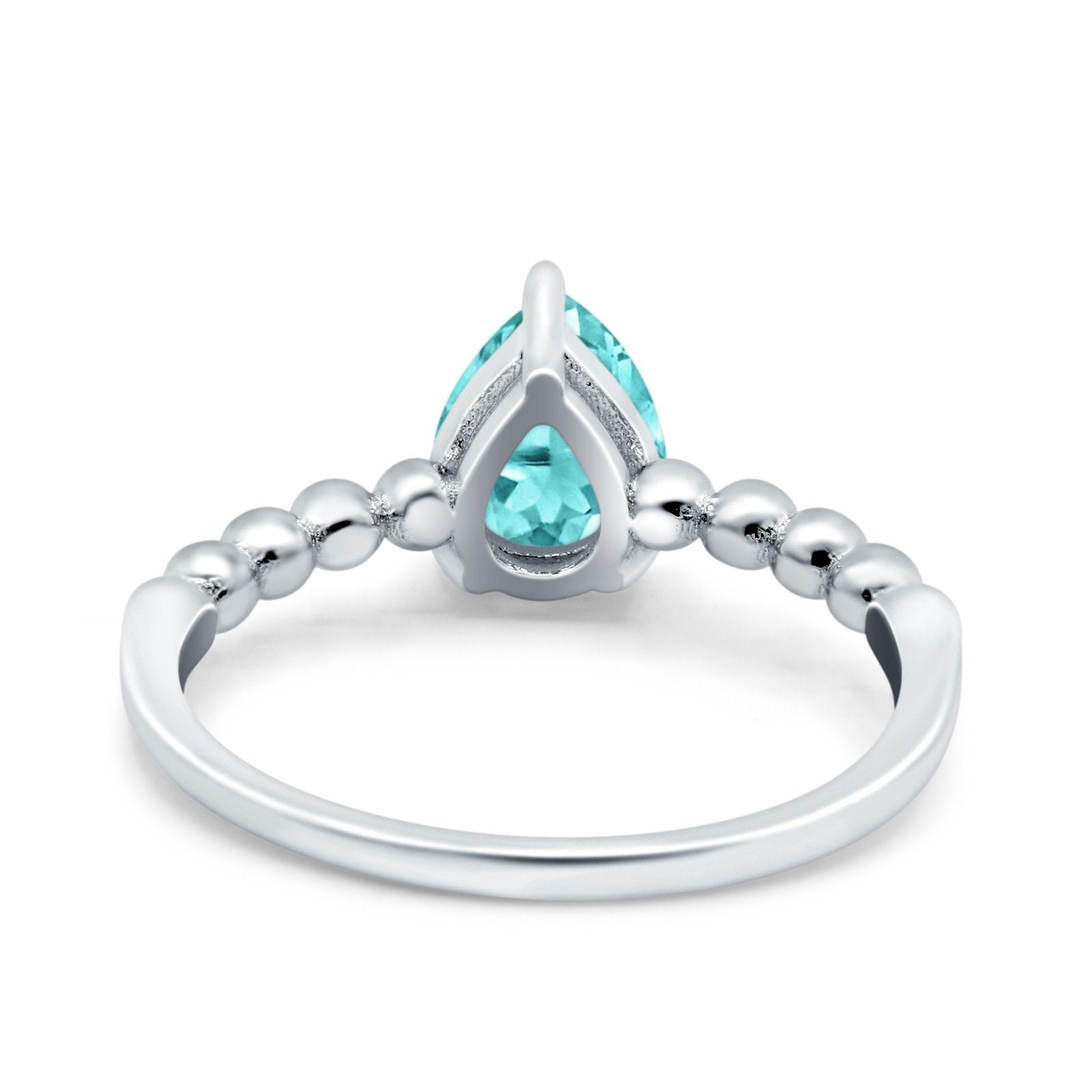 Teardrop Art Deco Pear Wedding Ring Simulated Paraiba Tourmaline CZ 925 Sterling Silver