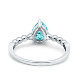 Teardrop Art Deco Pear Wedding Ring Simulated Paraiba Tourmaline CZ 925 Sterling Silver