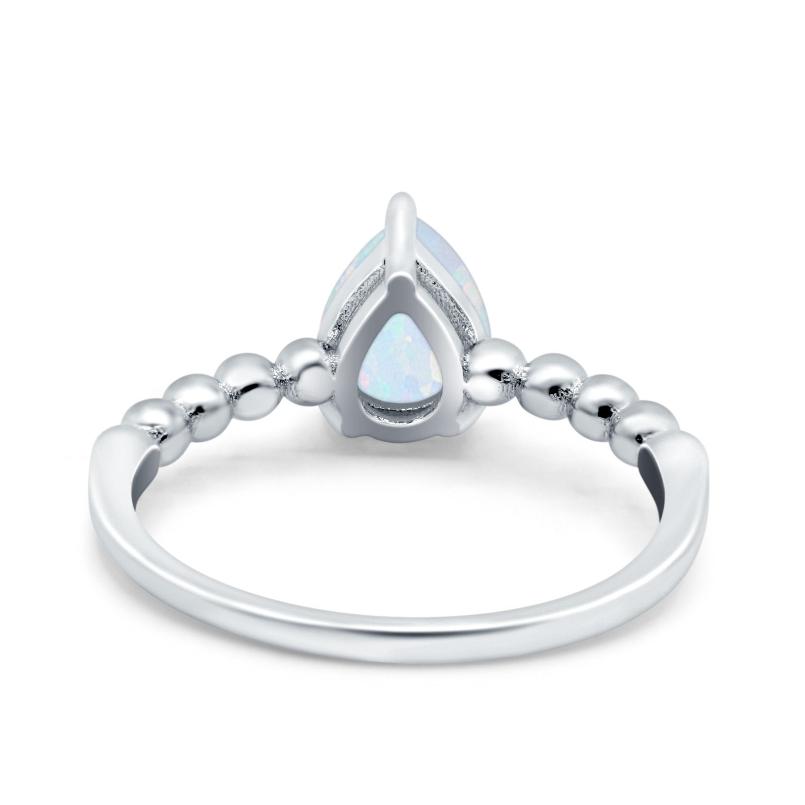 Teardrop Art Deco Pear Wedding Ring Lab Created White Opal 925 Sterling Silver