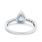Teardrop Art Deco Pear Wedding Ring Lab Created White Opal 925 Sterling Silver
