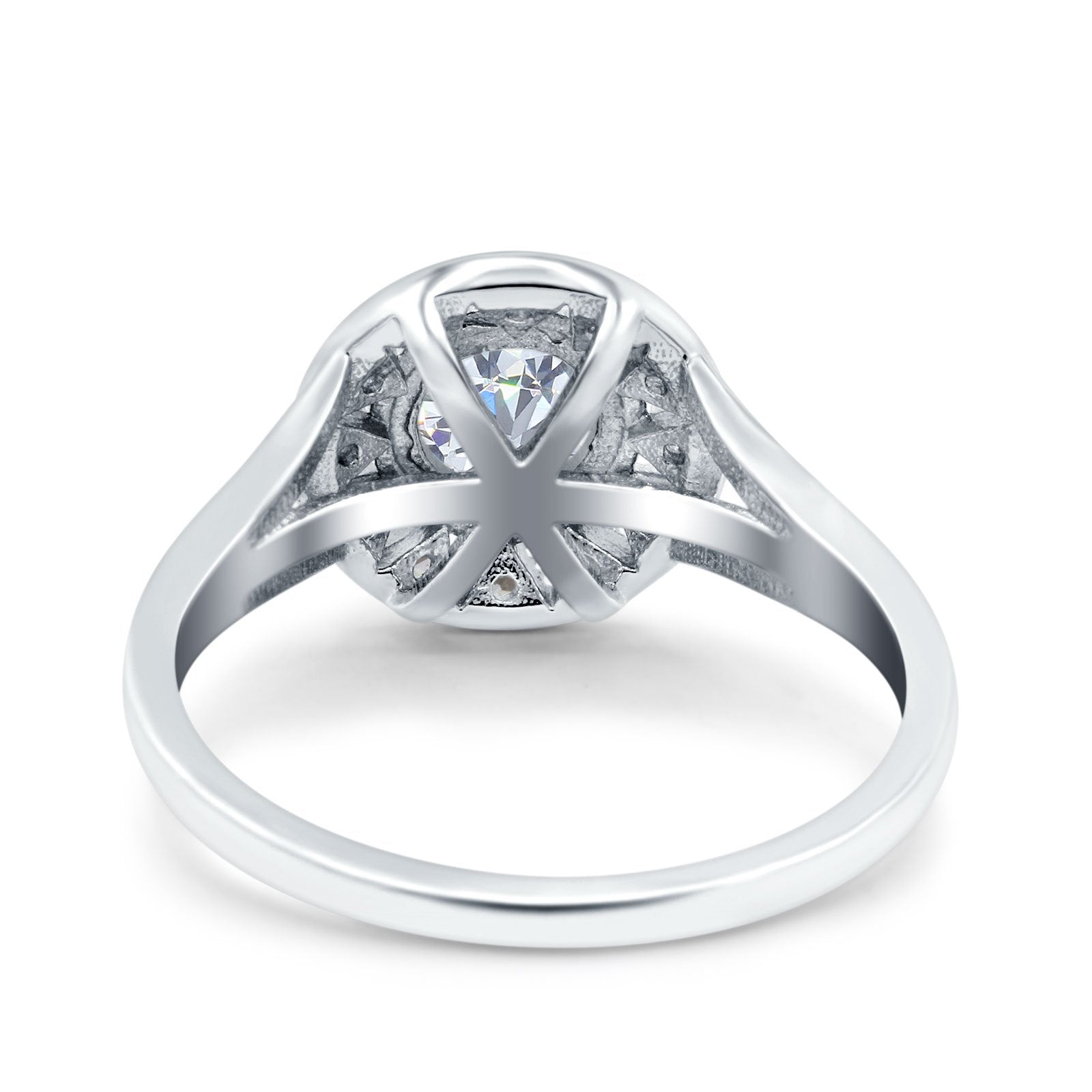 Celtic Halo Engagement Ring Round Simulated Cubic Zirconia 925 Sterling Silver