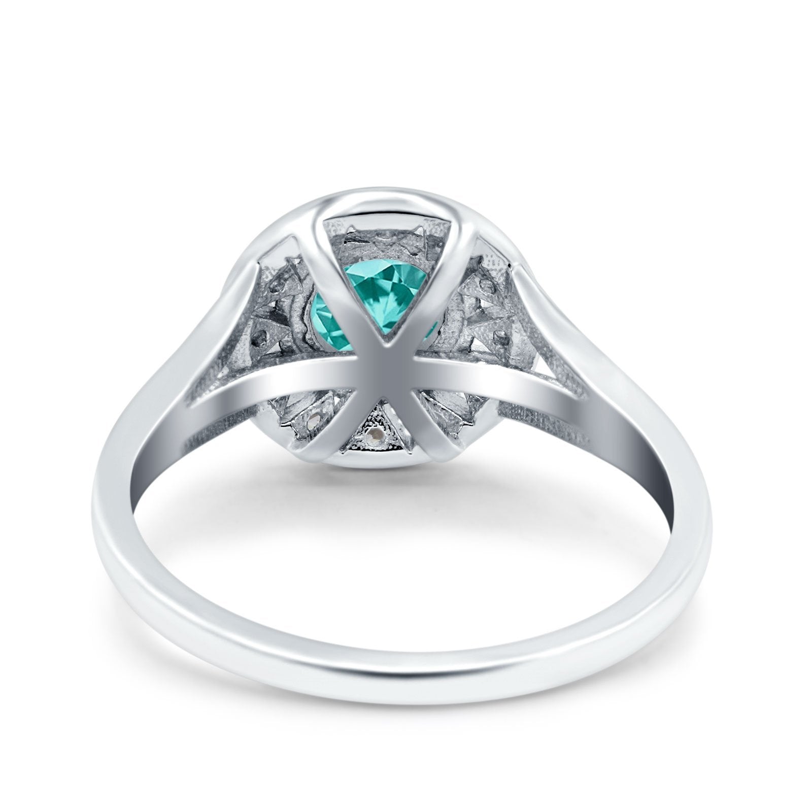 Celtic Halo Engagement Ring Round Simulated Paraiba Tourmaline CZ 925 Sterling Silver