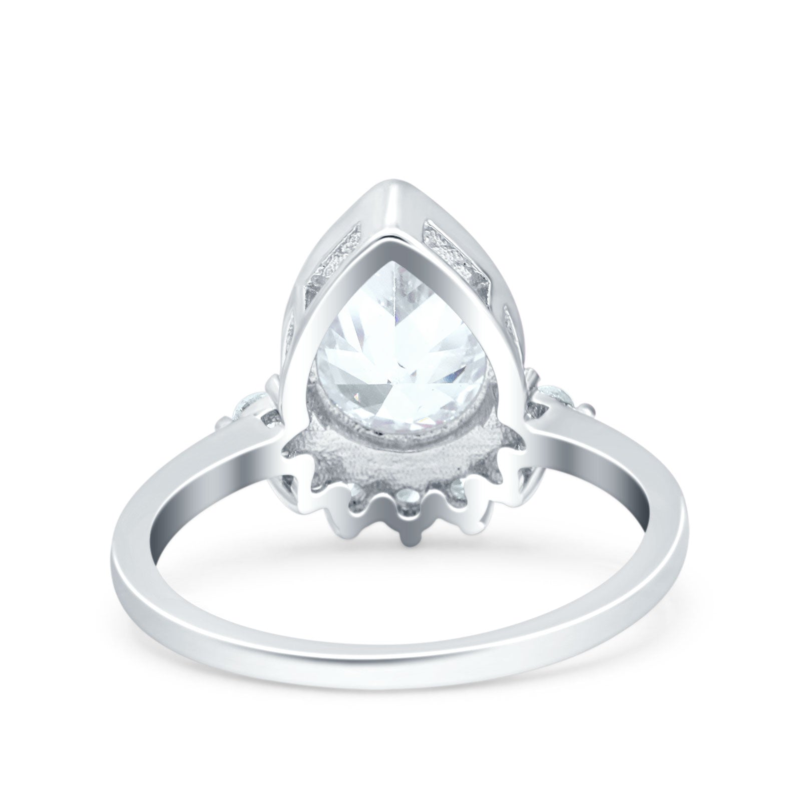 Art Deco Solitaire Accent Pear Wedding Ring Band Simulated Cubic Zirconia 925 Sterling Silver (14mm)
