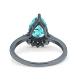 Teardrop Art Deco Pear Engagement Ring Black Tone, Simulated Paraiba Tourmaline CZ 925 Sterling Silver
