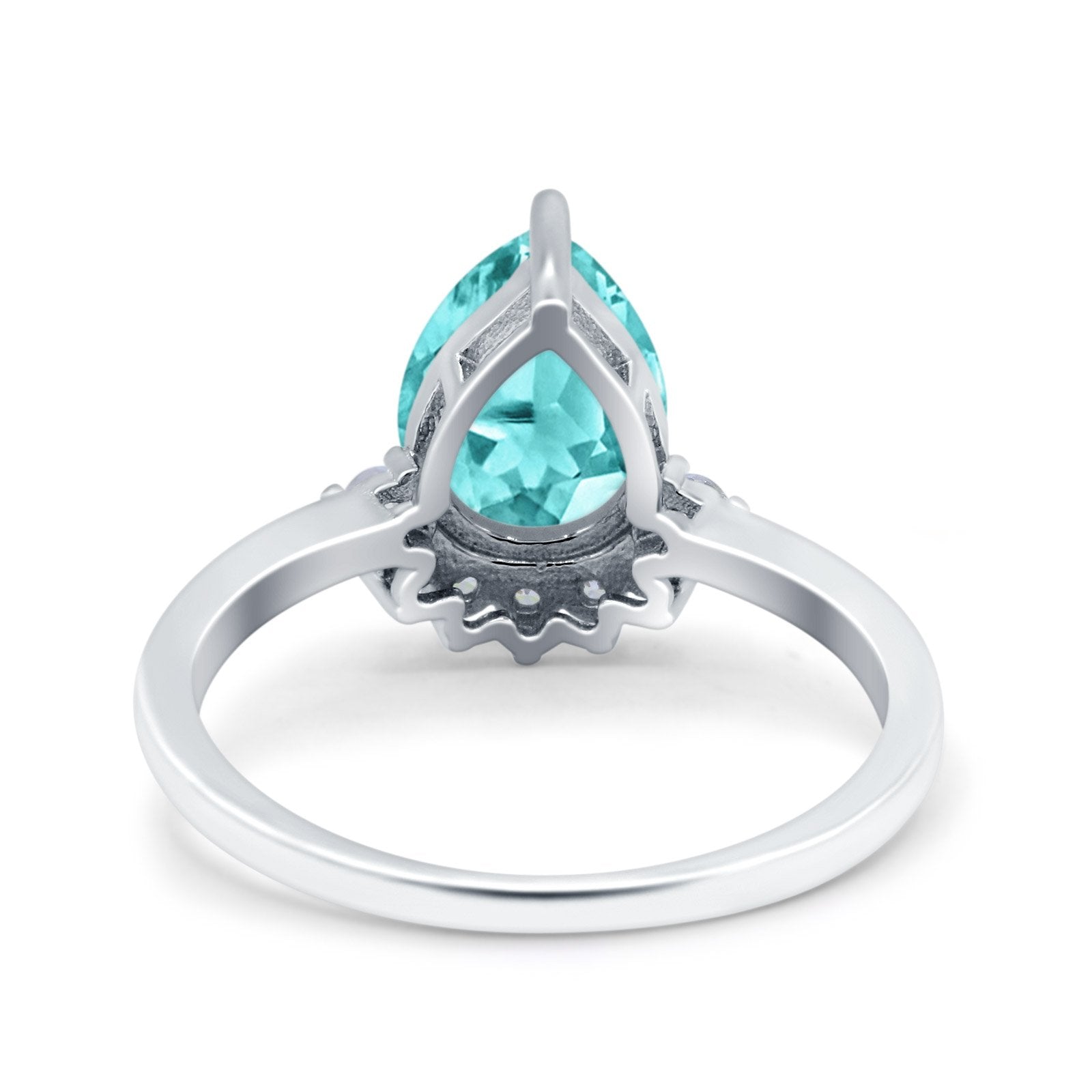 Teardrop Art Deco Pear Engagement Ring Simulated Paraiba Tourmaline CZ 925 Sterling Silver